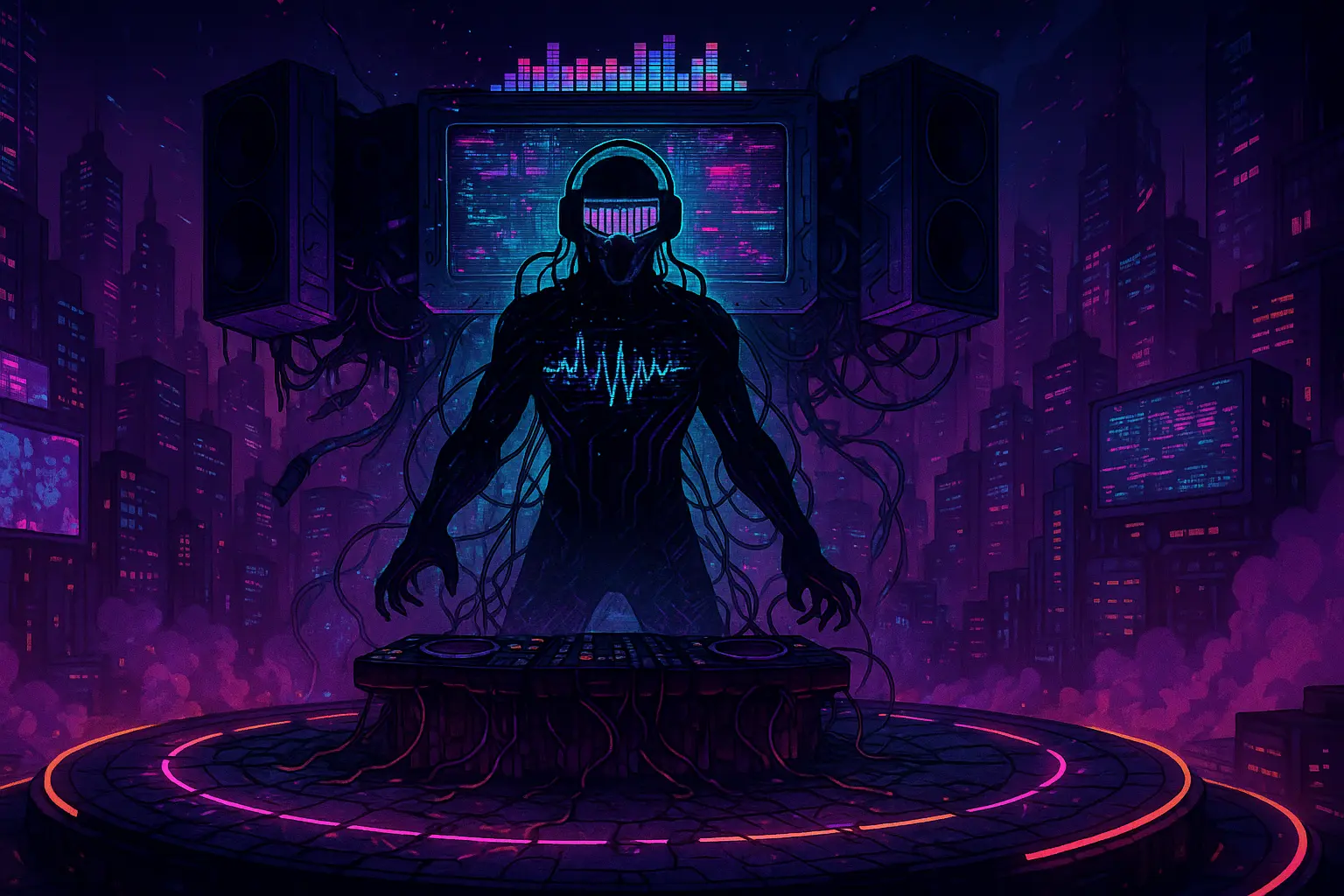 Pulsejack — neon DJ boss wired into a city stage
