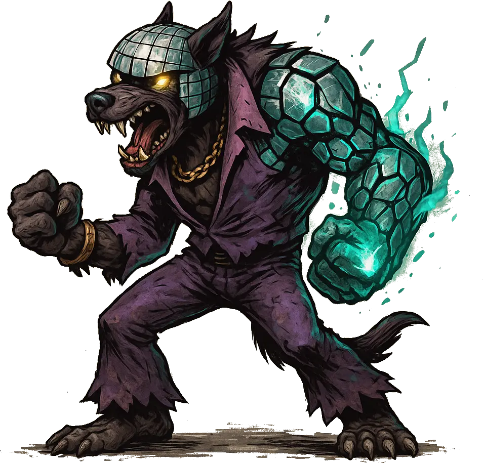 Mirrorball — disco werewolf with crystal arm