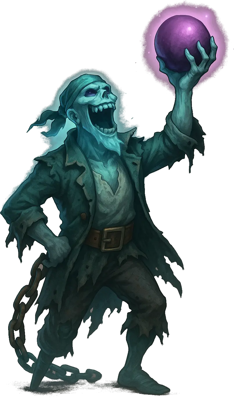 Wavecurse — spectral pirate boss with purple orb